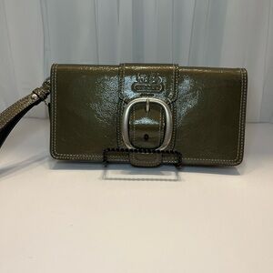 Coach Olive Patent Leather Buckle Wristlet in Deep Olive